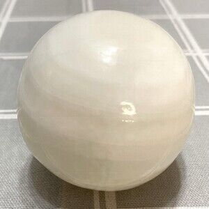 Vtg 70’s White Banded Onyx Striped Marble Sphere Crystal Orb Quartz Stone